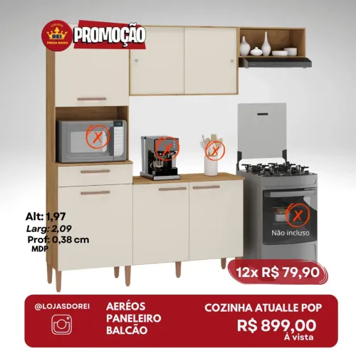 PROMOÇÃO URGENTE - Armário Cozinha Bege Atuale Pop 6 PORTAS + Gaveta apenas 12x de R$79,90