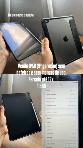 VENDE-SE IPAD 9 geração. 1.300 reais. Entrego em castanhal.
