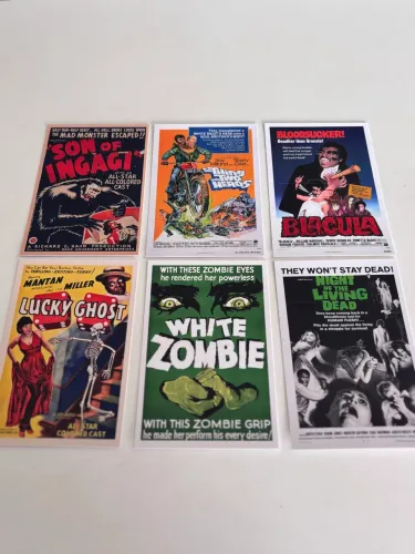Kit 6 Cards de filmes clássicos de terror e suspense.