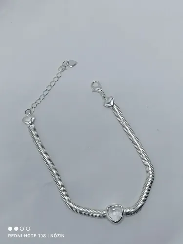 Pulseira banhada a prata estilo malha snake/rabo de rato com zircônia Branca.