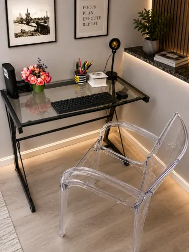 Mesa home office tok stock 90cm preta semi nova