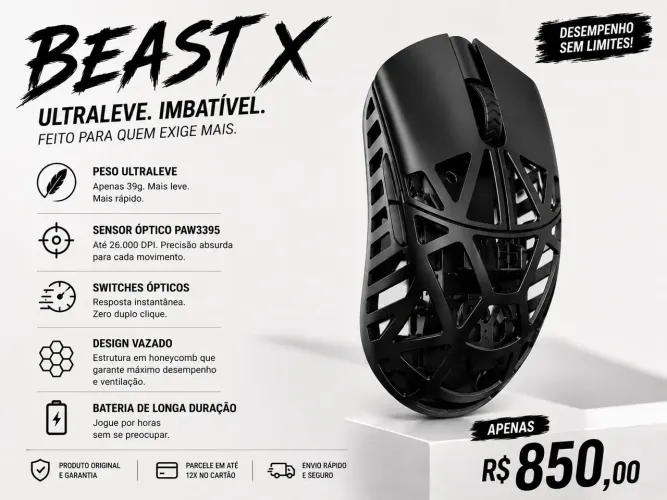 MOUSE BEAST X 4K - COM CAIXA (ACEITO TROCA)