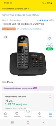 Telefone sem Fio Intelbras ts 3130 Preto