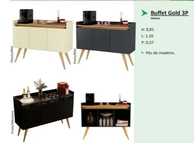 Aparador Buffet Gold 3 portas - Promoção