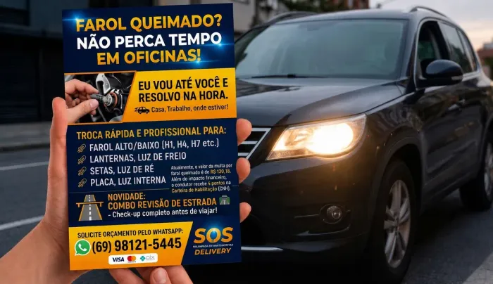 Farol Queimado? Não perca tempo em oficinas, nós vamos até você!