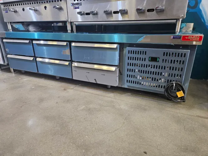 balcão 6 gavetas refrigerado total inox para hamburgueria