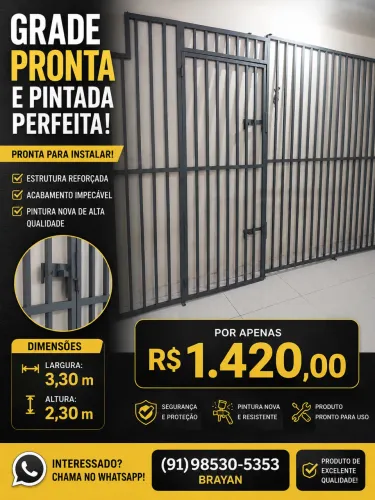 Grade Metálica Completa 3,30m x 2,30m com Porta | Nova e Pintada