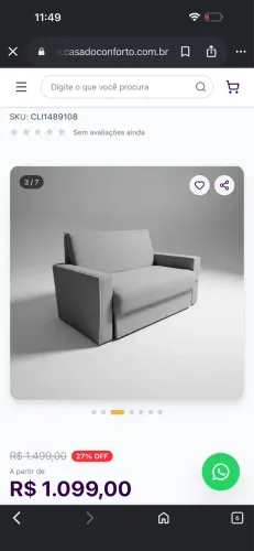 Sofá cama Clio 2 Lugares Linho Cinza 1,38m