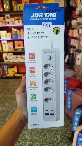 Extensão Jortan 5 Tomadas + 2 Usb + 2 Tipo-C Régua Elétrica 2metros Promoção