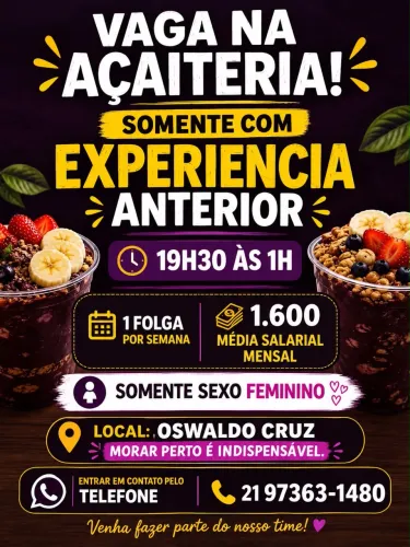 Vaga de emprego açaiteria