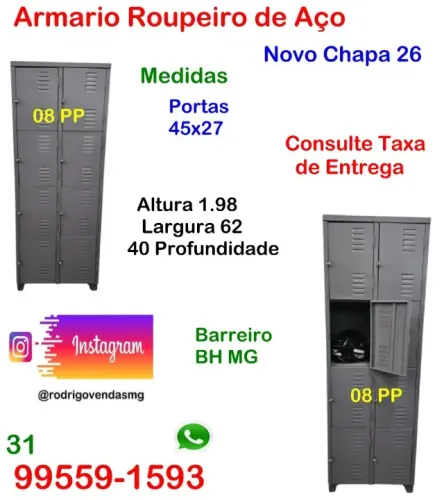 Armario de aço 08 Portas Escaninho Roupeiro comercio Vestiário Industria Academia Loja