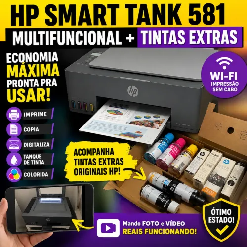 HP Smart Tank 581 Multifuncional Wi-Fi + Tintas Extras Originais