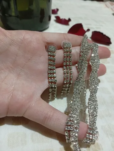 Conjunto colar pulseira e brinco de aço inoxidável banhado a prata