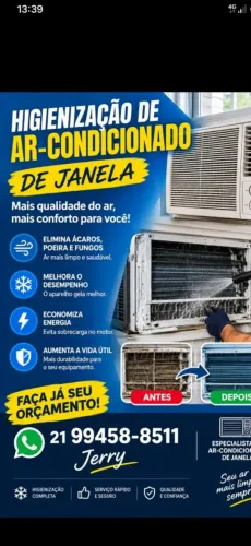 Higienização em aparelho de ar condicionado.