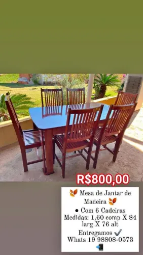 Mesa de Madeira com 6 cadeiras, ótima qualidade!