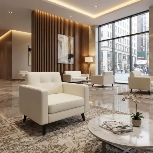 Poltrona Escritório Roma 1 Lugar Corino Nude Conforto Elegante Recepção Premium 60070