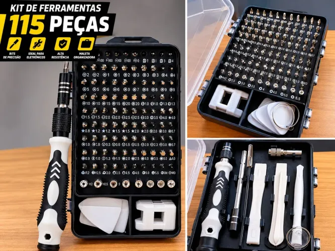 Kit de ferramentas para reparação com 115 peças (Kit Resistente)