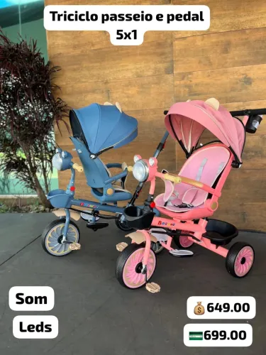 Triciclo passeio e pedal 5 em 1