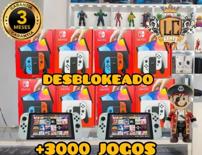 NINTENDO SWITCH OLED 512GB DESBLOQUEADO COM: 3OOO JOGOS + O3 MES GARANTIA ( LOJA FISICA )