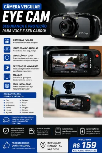 Câmera Veicular Eye Cam Full HD com Tela LCD - Excelente Estado