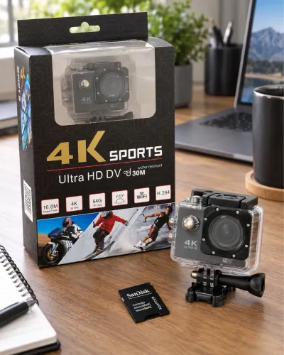 Câmera de Ação 4K Wi-Fi Ultra HD - À Prova d?Água + Acessórios