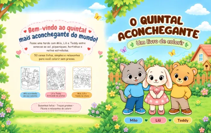 O Quintal Aconchegante: Um Livro de Colorir com Milo, Lili e Teddy