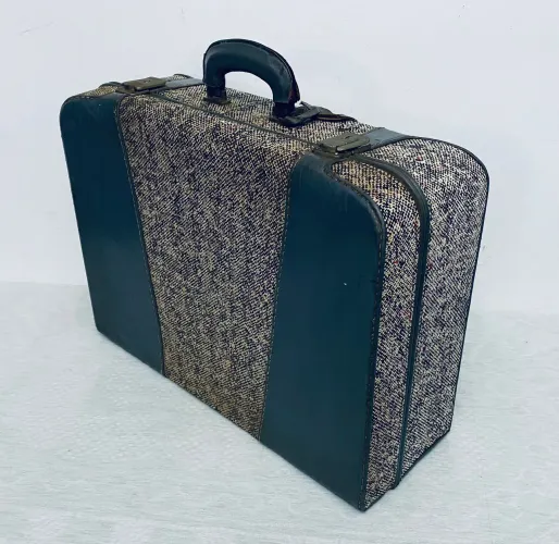 Mala Antiga Vintage Anos 50/60 Tecido Tweed Para Decoração Cenografia
