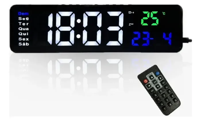 Relógio de Parede Digital LED Oásis - Novo na Caixa (Calendário + Termômetro + Alarme)