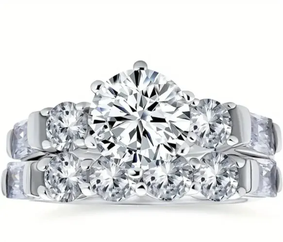 Par Anéis Aliança Casamento Brilhantes Moissanite Prata 925 esterlina Tamanho 17