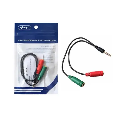 Cabo Adaptador (Fone+Mic) 2 P2 Fêmea para P3 Macho 