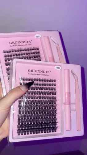 Kit de cartela de cílios completa com pinça e cola