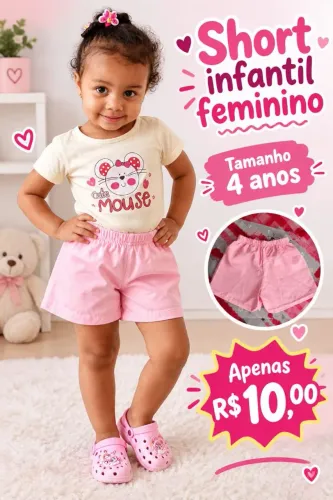 SHORT INFANTIL FEMININO ROSA - 4 ANOS