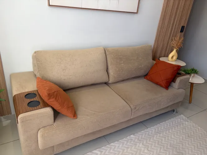 Sofá 2,20 Suede Bege - Luciana Móveis