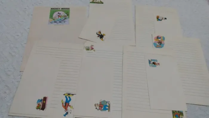 Lote de papeis de carta antigos Disney Mickey Minnie pateta 9 unidades papel de carta