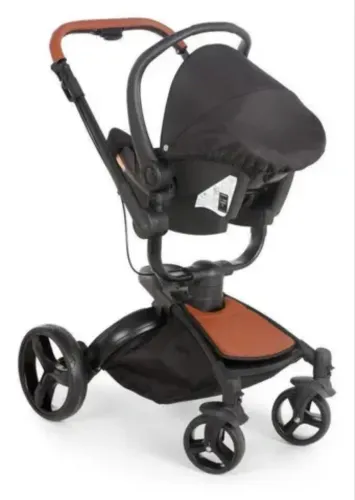 Carrinho Vulkan giro 360 Preto Caramelo Com Bebê Conforto +Base