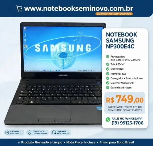 Notebook Samsung i5 SSD 120GB Mem 8GB Tela 14"