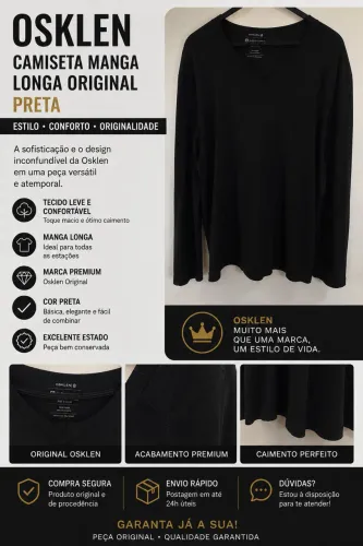 Camiseta manga longa Osklen preta original