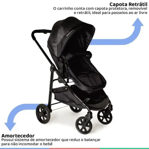 Carrinho De Bebê Galzerano Olympus New Black + Bebe Conforto Com Base Cocoon Galzerano