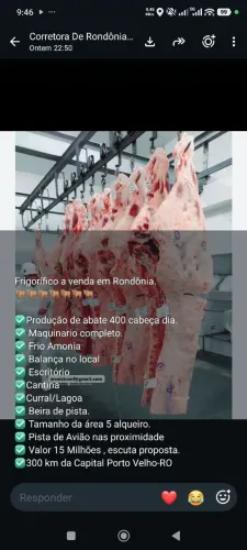 Frigorífico de Boi em Rondônia RO. Abate até 400 cabeças dia. R$:15 milhões.