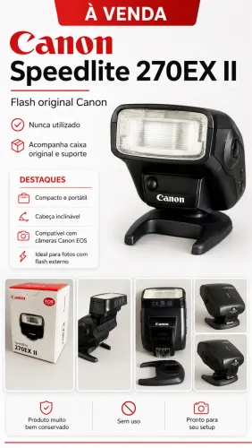 Canon Speedlite 270EX II Flash Original com Caixa e Suporte