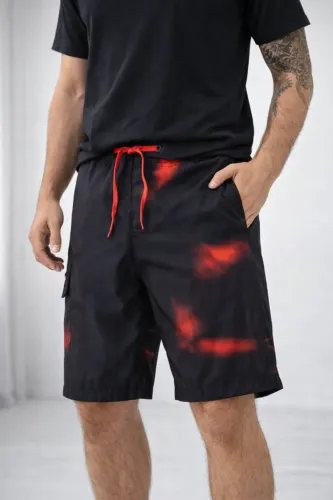 Bermuda Masculina Preta e Vermelha Tactel