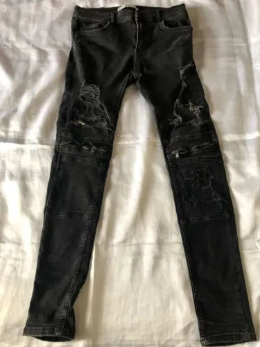 calça biker zara skinny destroyed