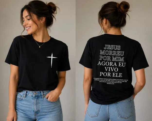 Camiseta Cristã Feminina (Jesus Morreu por mim)