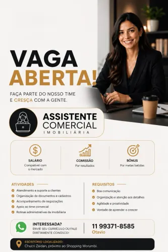Vaga para Assistente Comercial Imobiliária | Chucri Zaidan | Salário + Comissão + Bônus