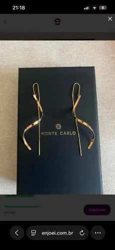 Brinco Diva Fitas Monte Carlo, ouro 18k