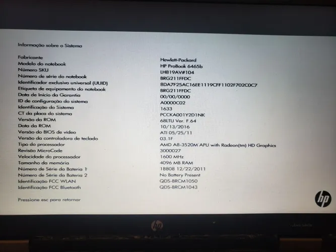 Notebook HP ProBook 6465b - AMD A8 / 4GB RAM / HD 500 GB