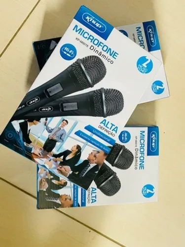 Microfone Com Fio Duplo Dinamico Knup Kp-m0015