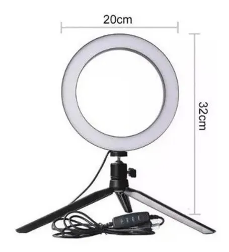 Iluminador Ring Light 20cm 8 Polegadas Com Tripé De Mesa