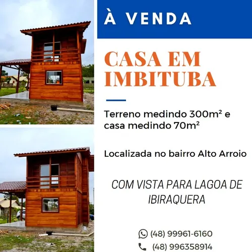 Casa em Imbituba, localizada no bairro Alto Arroio, com vista para lagoa