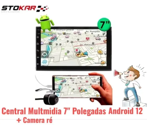 Central Multimídia 7" Polegadas 2GB / 32GB Android 12 + Camera de ré 